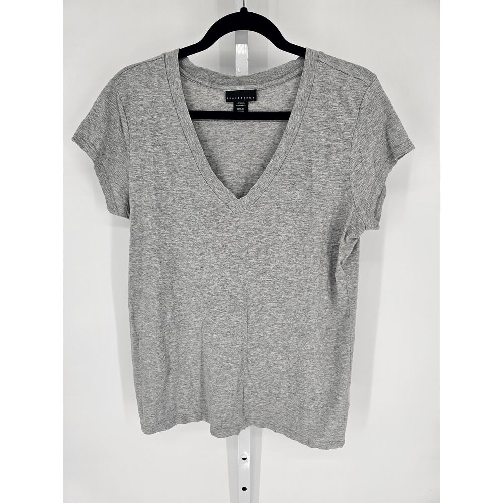 Apostrophe Women's Gray Short Sleeve V-neck Blended Fiber Top Size XL/EG